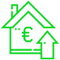 Haus mit Eurosymbol für gestiegenen Immobilienwert durch eine umfängliche Gebäudeenergieberatung
