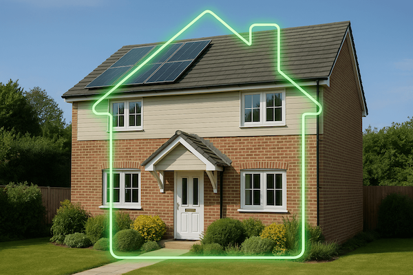 Energieeffizientes Haus mit grüner Darstellung