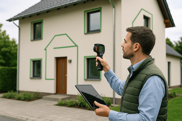 Energieberater bei der Analyse eines Hauses
