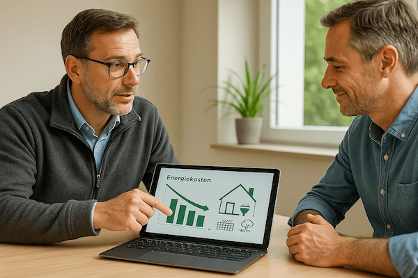Hausbesitzer bei der Durchführung einer Energieeffizienzberatung